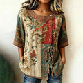 Women's Vintage Floral Pattern Tie-front Shirt