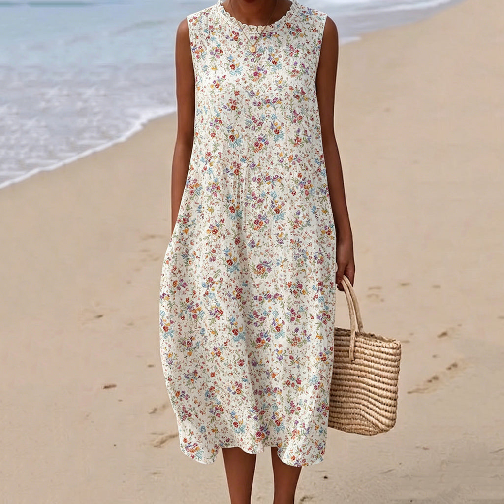 Women's Vintage Floral Casual Sleeveless Linen Dress