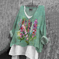 Vintage Floral Art Linen Blend Blouse