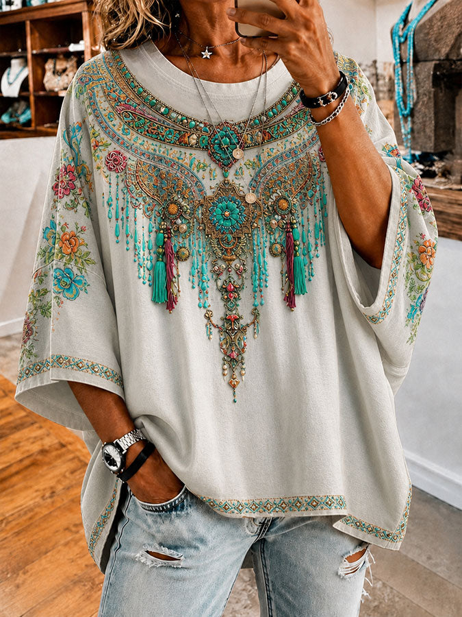 Women'S Vintage Ethnic Patterns Print Loose Top