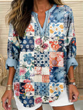Japanese Sashiko Boho Style Quilt Pattern Linen Tunic