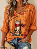 Women's Casual Printed Waffle Top