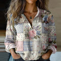 Women's Vintage Bohemian Patch Cotton And Linen Button-down Shirt