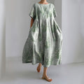 Women's Japanese Flower Art Short Sleeve Midi Dress