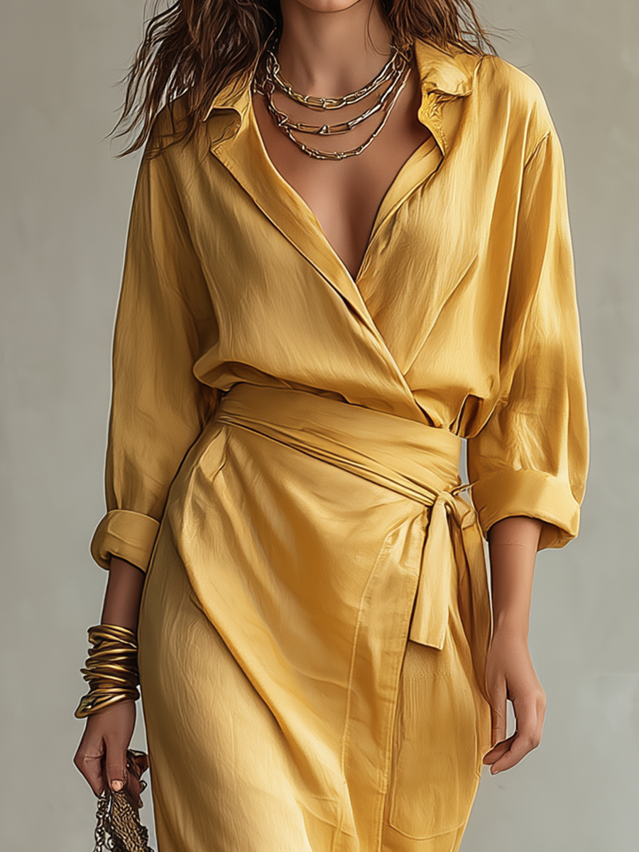 Luxe Wrap Tie-Waist Midi Dress