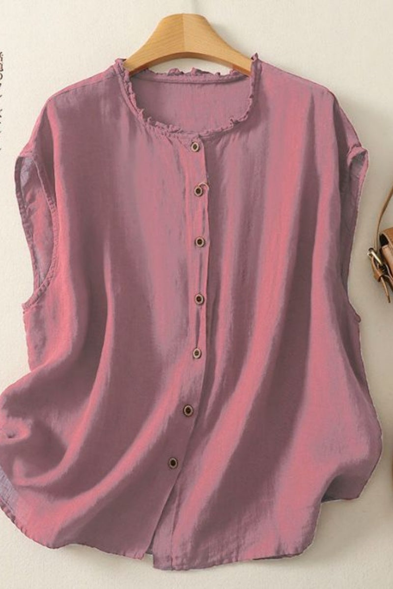 Cotton And Linen Lace Collar Button Cardigan Top