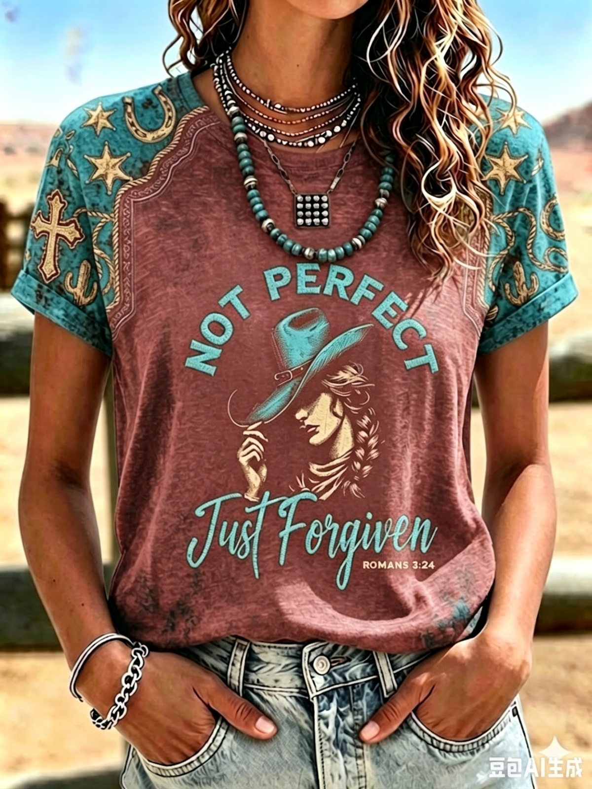 Women'S Western-Style Retro Faith Print  T-Shirt