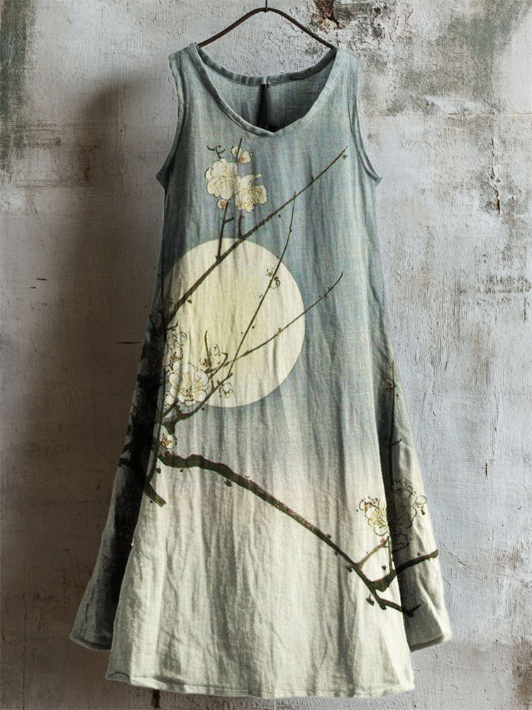 Plum Blossom Moon Gradient Japanese Linen Tank Dress