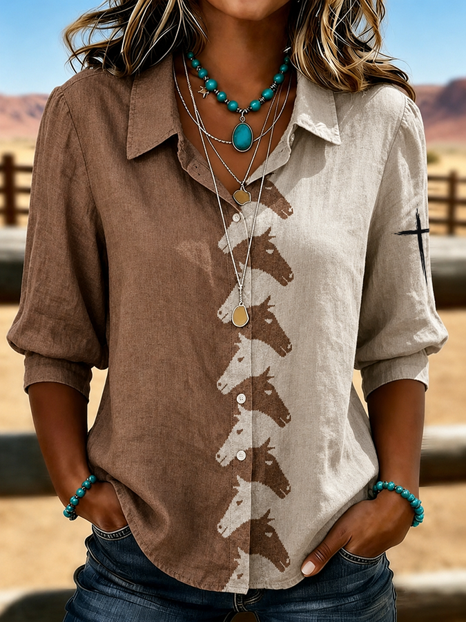 Women'S Western Style Cross Retro Printed Shirt