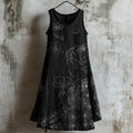 Japanese Women & Falling Cherry Blossom Sashiko Linen Dress