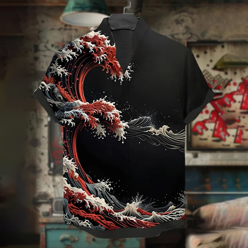 Men's Rough Seas Waves Art Print Casual Shirt