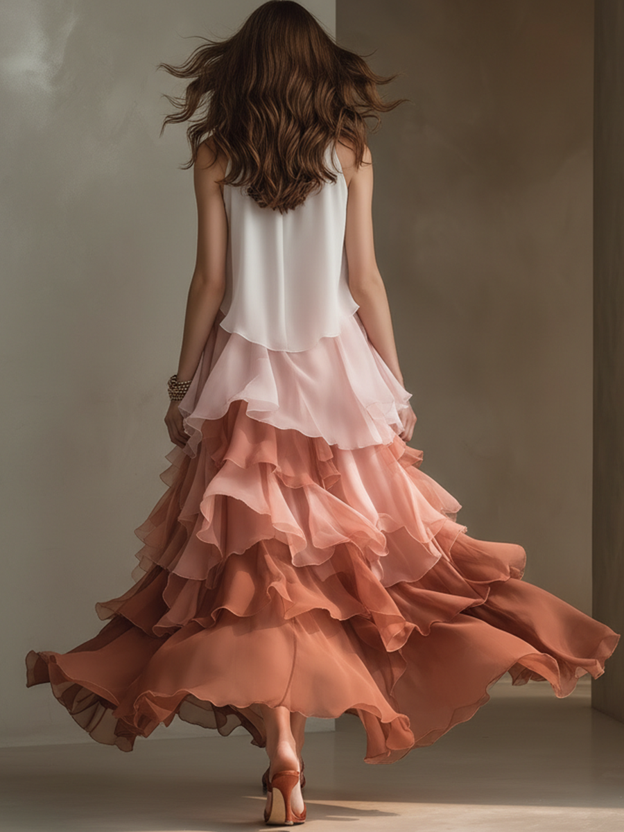 Romantic Ombre Tiered Ruffle Maxi Dress