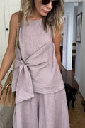 Coco Front Tie Up Linen Top in Houndstooth