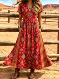 Women's Western Vintage Linen-Blend Maxi Dress