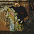 Japanese Art Flower Print Crew Neck Short Sleeve T-shirt
