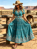 Women's Western Vintage Linen-Blend Maxi Dress
