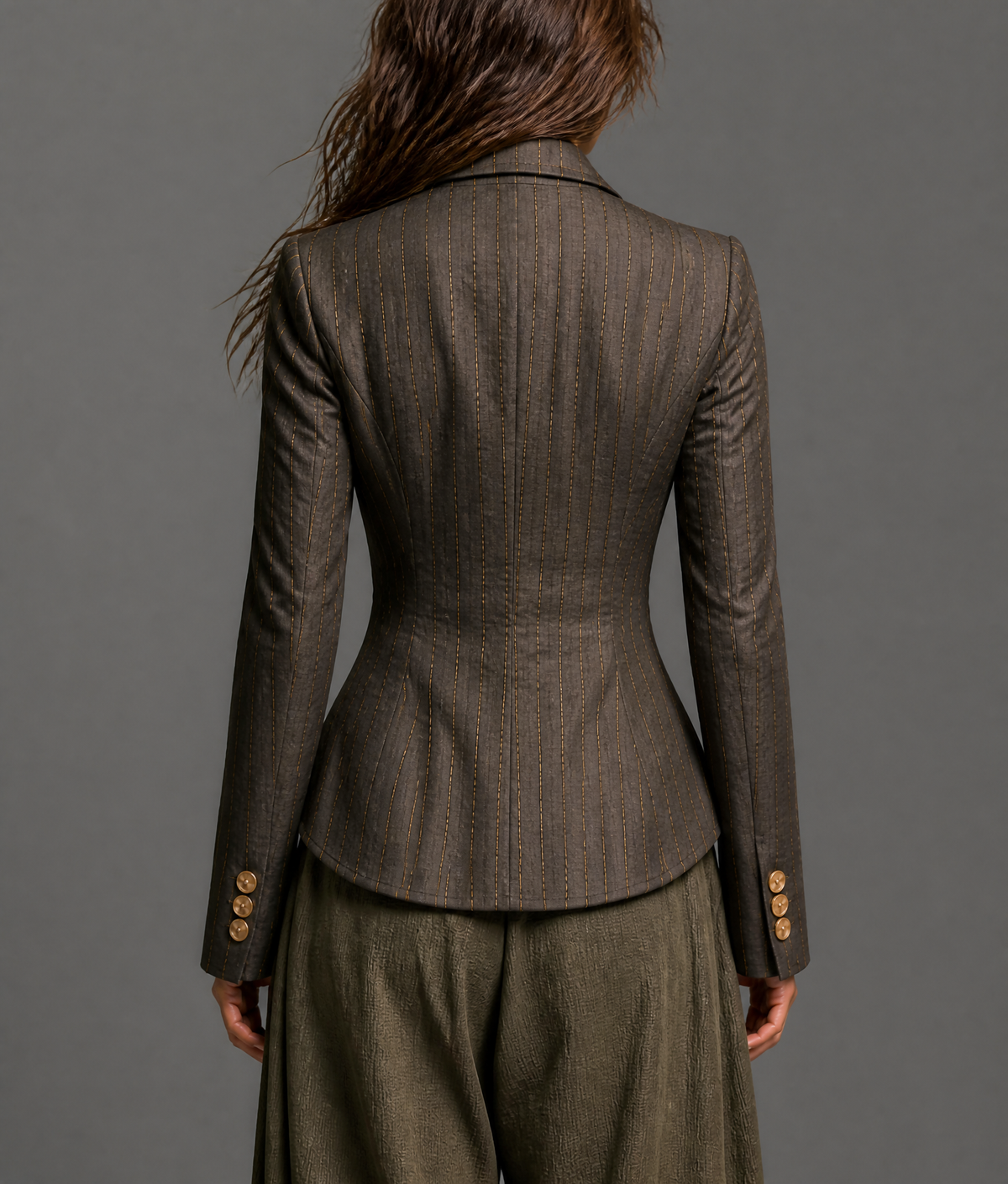 Charcoal Gold Pinstripe Tailored Jacket