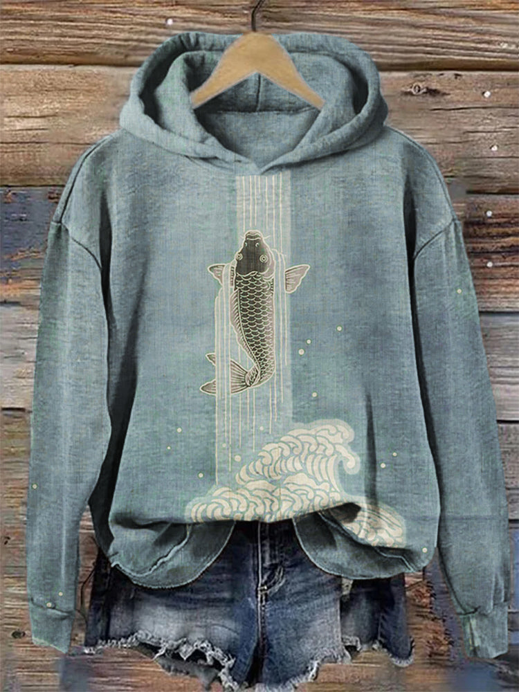 Upstream Carp Japanese Art Cozy Hoodie