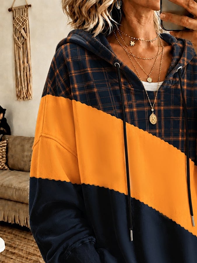 Women's Casual Color-Block Pattern Hoodie