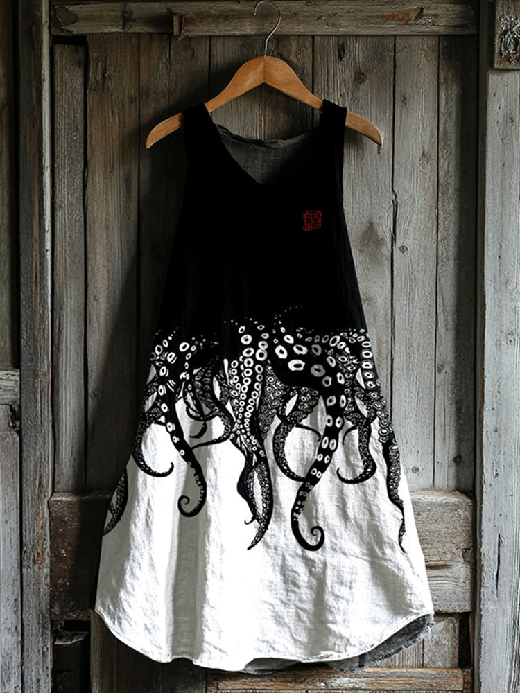Japanese Octopus Legs Art Linen Tank Dress