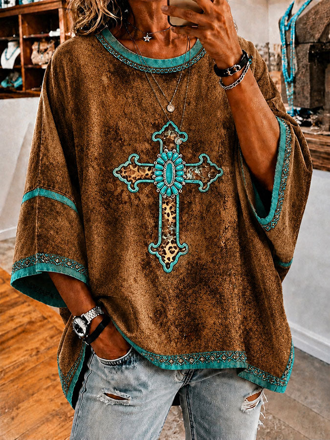 Women'S Vintage Ethnic Patterns Print Loose Top