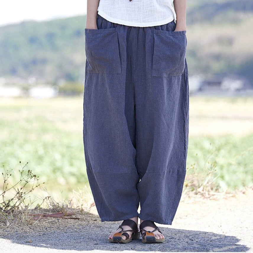 Women's Solid Linen Blend Pocket Comfort Casual Pants