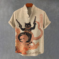 Men's Black Cat Octopus Ocean Fantasy Art Print Casual Shirt