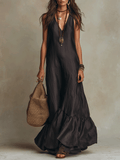 Effortless Black Bohemian Ruffle-Hem Maxi Dress
