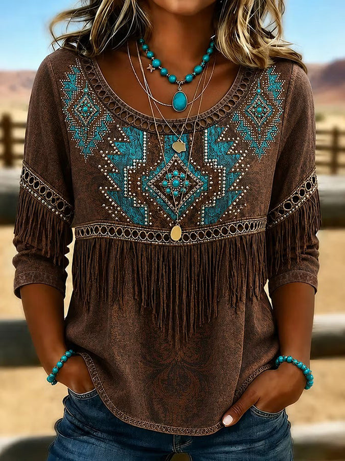 Women's Retro Ethnic Pattern Printed Top