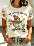 Women's Casual Crew-Neck Top with Cute Cat Print