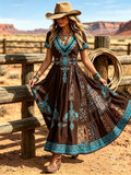 Women's Western Vintage Linen-Blend Maxi Dress