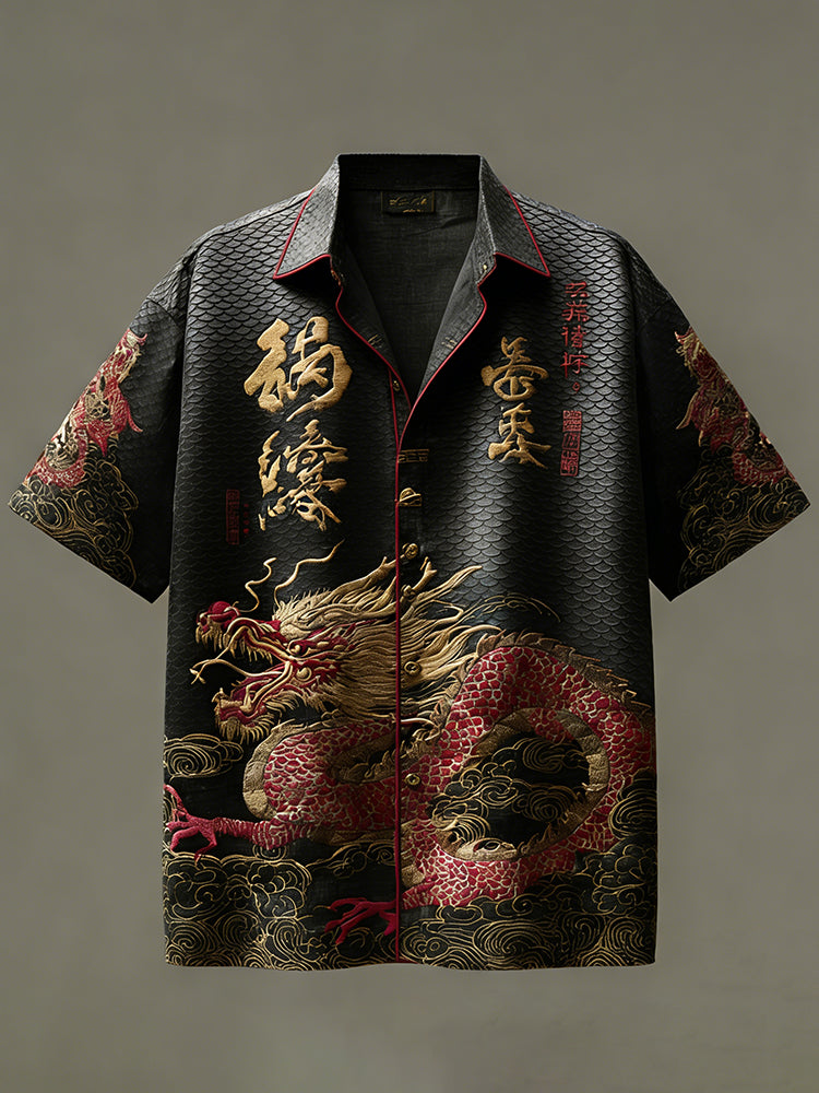 Retro Japanese-style Dragon Scale Pattern Casual Shirt