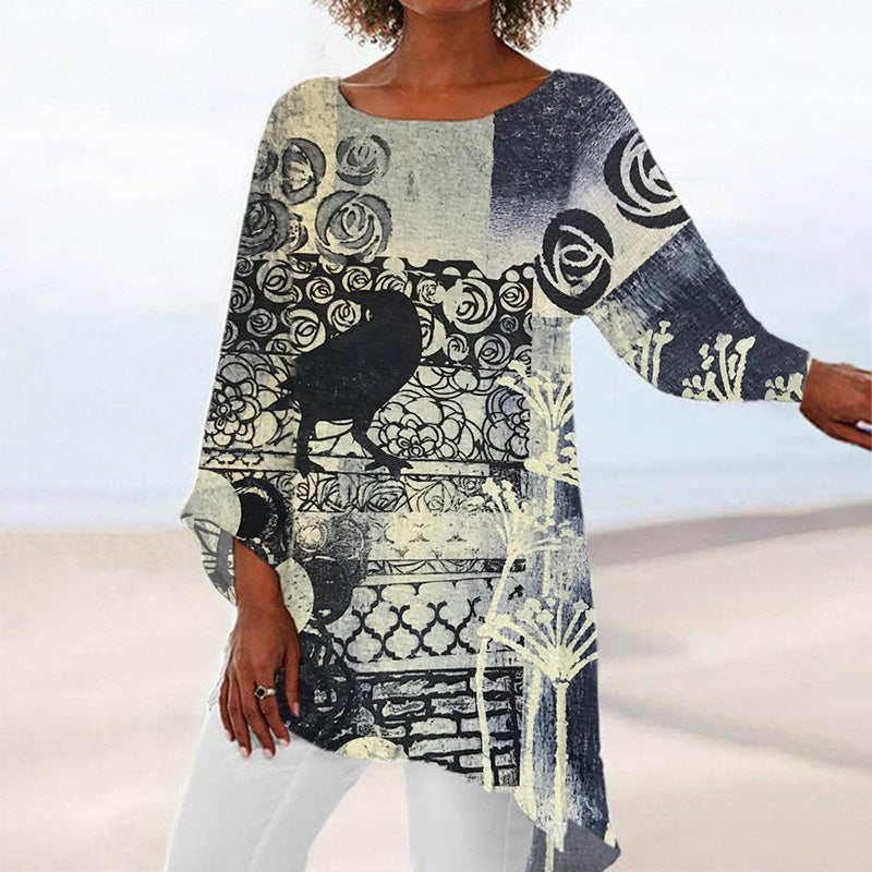 Raven & Rose Vintage Pattern Women's Linen Long Shirt