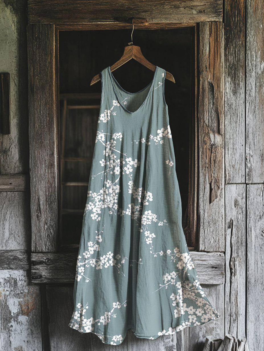 Women's Vintage Cherry Blossoms Art Tank Dress