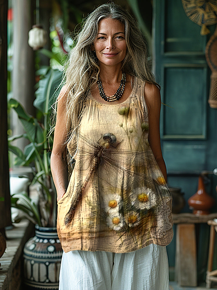 Women's Vintage Butterfly Floral Art Cotton And Linen Vest