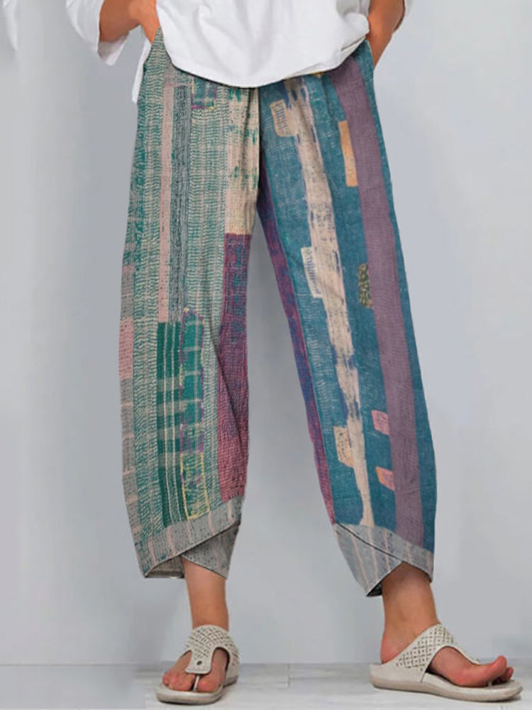 Women's Abstract Stripe Art Linen Blend Pants