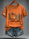 Women's Retro Fall Print Comfortable T-Shirt