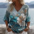 Vintage Gradient Marble Texture Froal Pattern Art Linen Shirts