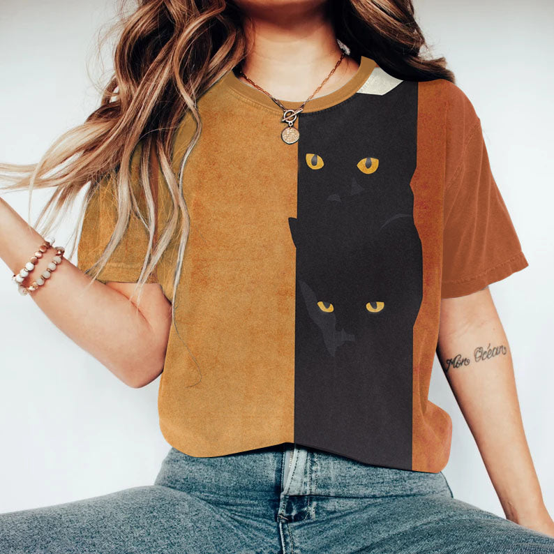 Abstract Black Cat Painting Art T-Shirt