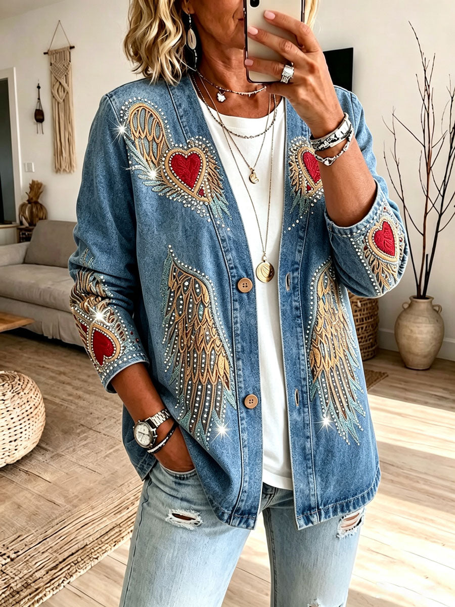 Ladies' Western Style Denim Contrasting Casual Cardigan