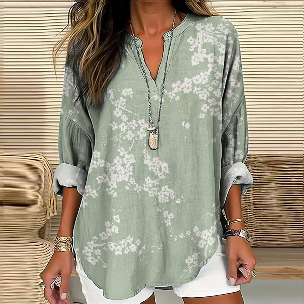 Cherry Blossom Japanese Art Linen Blend Tunic