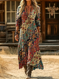 Women's Casual Retro V-neck Cotton Linen Dress