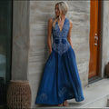 Vintage Celtic Tree Of Life Indigo Batik Art Linen Maxi Dress
