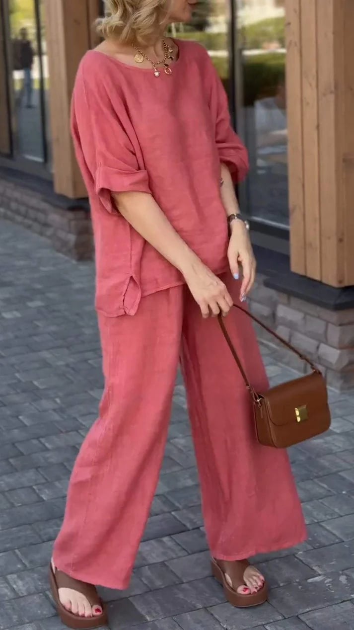 Women's Round Neck Mid-length Sleeve Casual Suit