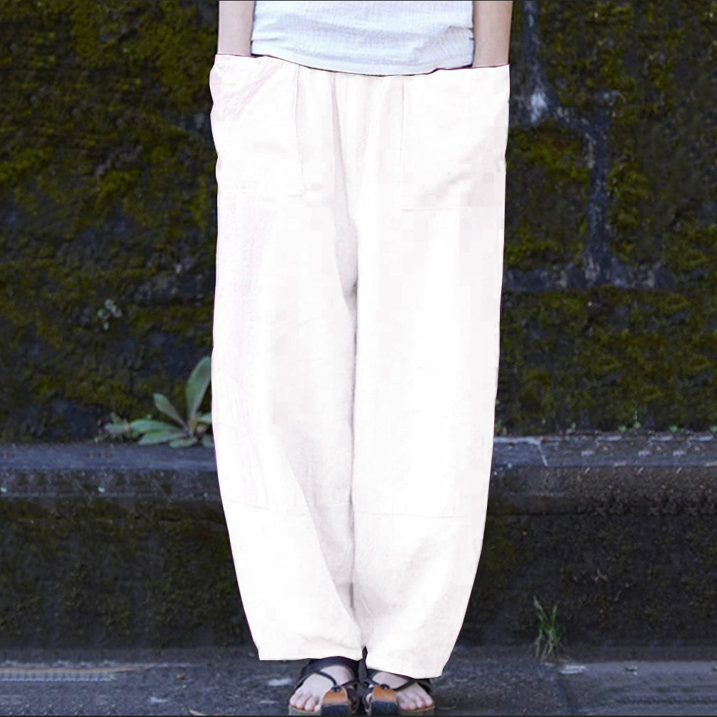 Women's Solid Linen Blend Pocket Comfort Casual Pants