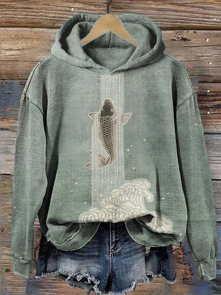 Upstream Carp Japanese Art Cozy Hoodie