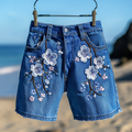Women's Vintage Japanese Sakura Art Casual Denim Shorts
