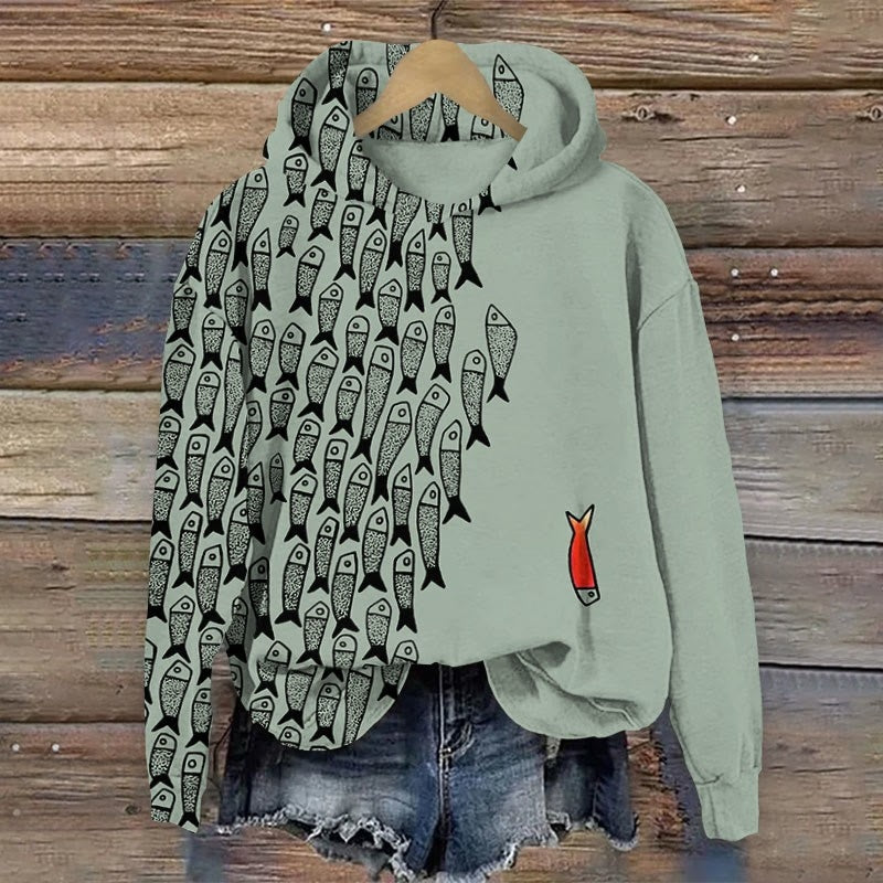Abstract Geometric Fish Art Print Casual Long Sleeve Hoodie