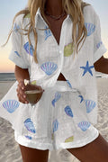 Seaside Shell Print Shirt & Shorts Two-Piece Set