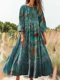 Women's Floral Print Flowy Cotton Crew Neck Dress